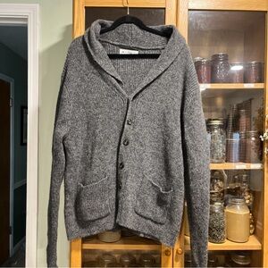 Cozy Gray 100% Shetland Wool Cardigan for Men XL
